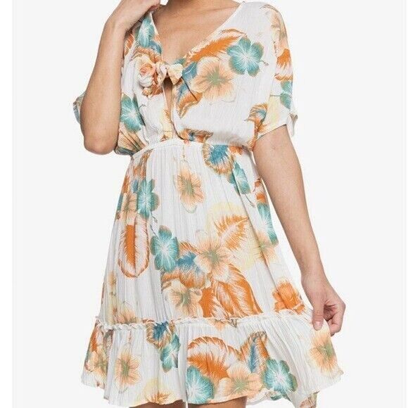 Roxy Mini Dress Small Snow White Summer Still Here Printed Reef Flower - Picture 1 of 13